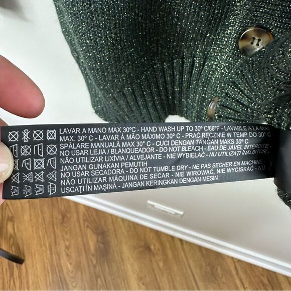 ZARA Green Metallic Knit Oversized Grandad V-Neck Button Cardigan Sz Small - Picture 8 of 12